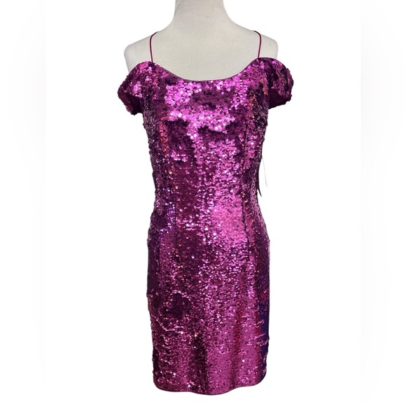 Aidan Mattox Fuschia Pink Flip Sequin Cocktail Party Dress Sz 6 NWT - Picture 1 of 4